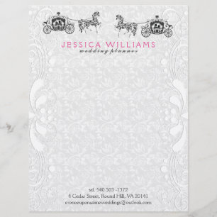 Wedding Horse & Carriage With White Damasks Letterhead Design