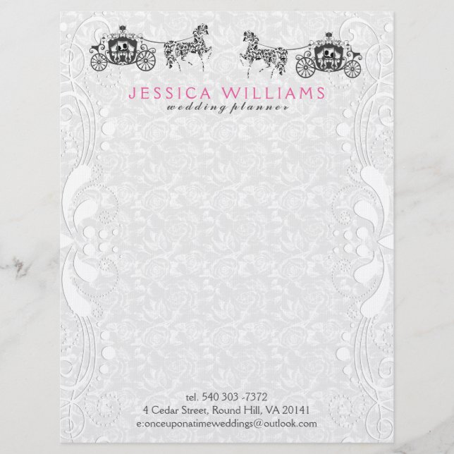 Wedding Horse & Carriage With White Damasks Letterhead Design (Front)