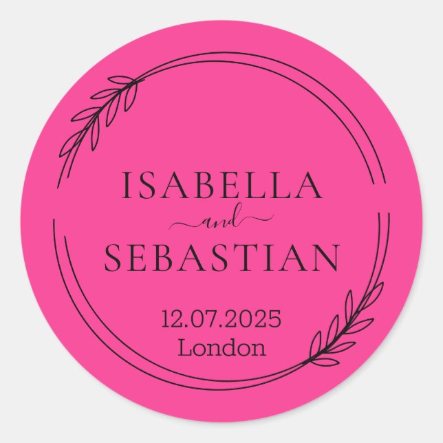 Wedding Hot Pink Fuchsia Color Classic Round Sticker (Front)
