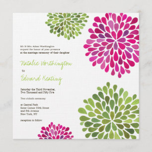 Wedding Hot Pink & Green Flower Blooms Invitation