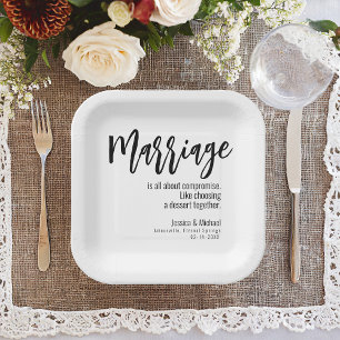 💍 Wedding Humourous Minimalist Elegant Paper Plate