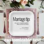 💍 Wedding Humourous Minimalist Elegant  Paper Plate<br><div class="desc">Introducing the Square Paper Plate from the Elegance Collection – a whimsically delightful addition to your wedding festivities. Designed with a clean and modern aesthetic, this square paper plate features a humourous and customisable inscription: "Marriage tip: The secret to a happy life together? Always save room for dessert!" The design...</div>