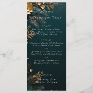 Wedding Hunter Green Pine Cones Pine Branches Gold Menu