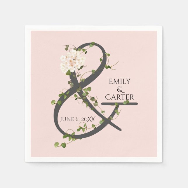 Wedding Hydrangea and Ivy Ampersand  Napkin (Front)