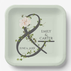 Wedding Hydrangea and Ivy Ampersand Paper Plate