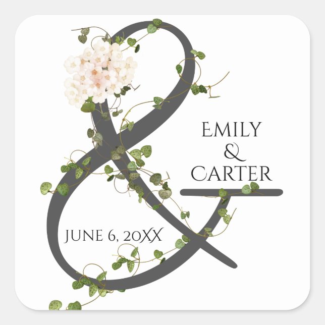 Wedding Hydrangea and Ivy Ampersand  Square Sticker (Front)