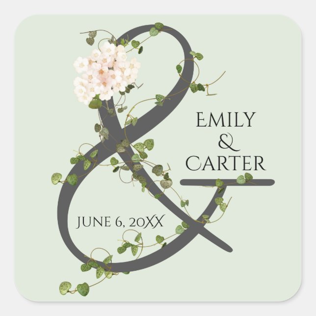 Wedding Hydrangea and Ivy Ampersand  Square Sticker (Front)