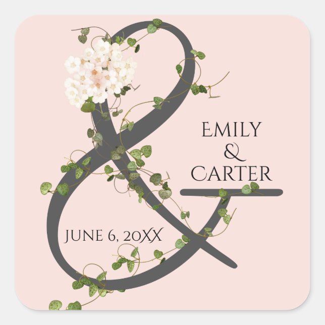 Wedding Hydrangea and Ivy Ampersand  Square Sticker (Front)