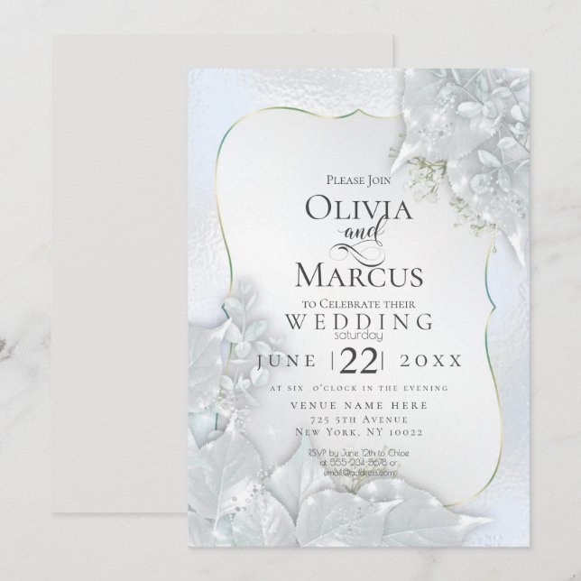 WEDDING | Icy Blue Pearl Shimmer Invitation (Front/Back)