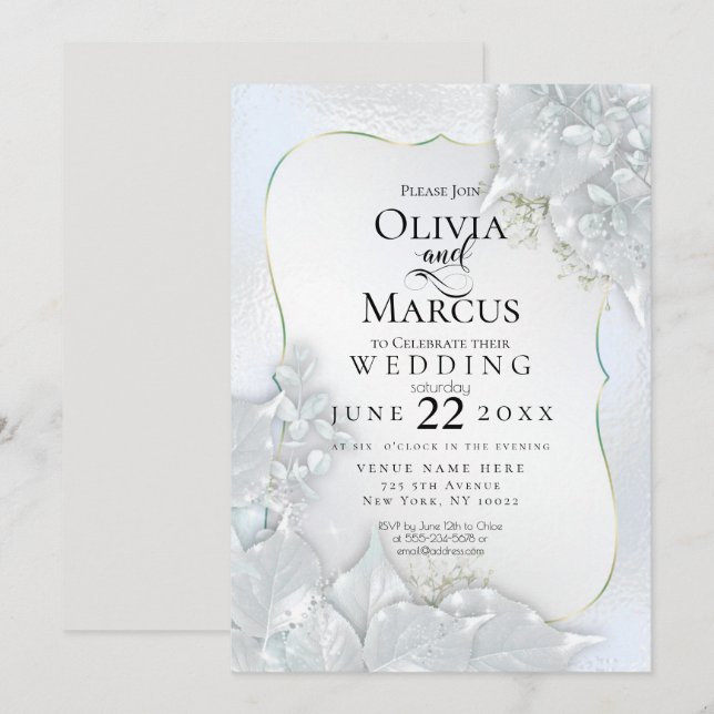WEDDING | Icy Blue Pearl Shimmer Invitation (Front/Back)