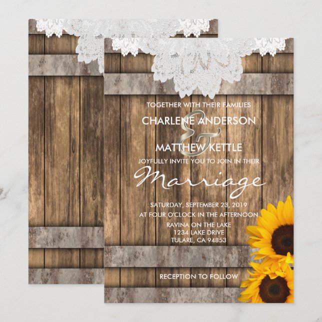 Wedding in a Rustic Wood and Lace Invitation (Front/Back)