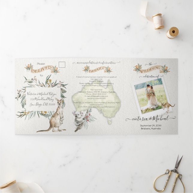 Wedding in Australia Tri-Fold Invitation (Outside)