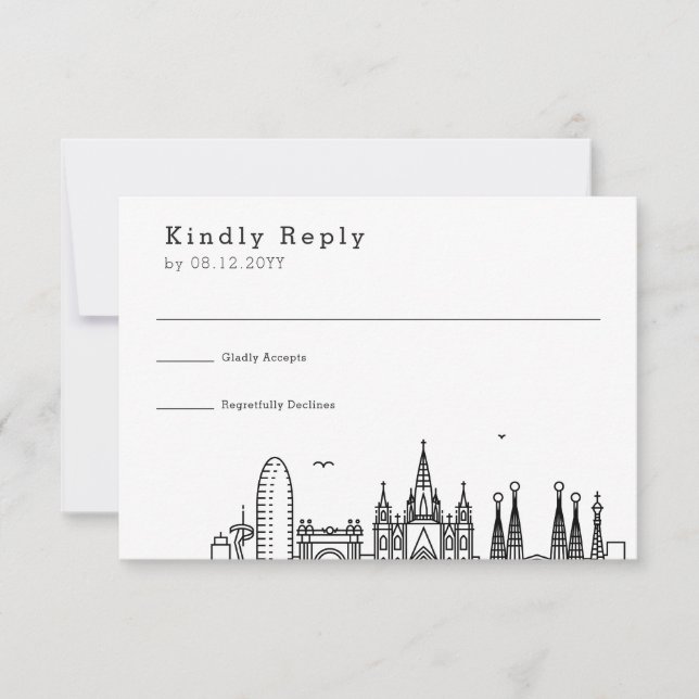 Wedding in Barcelona | Stylised Skyline RSVP Card (Front)