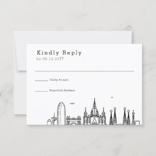 Wedding in Barcelona   Stylised Skyline RSVP Card