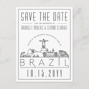 Wedding in Brazil   Stylised Skyline Save the Date Postcard