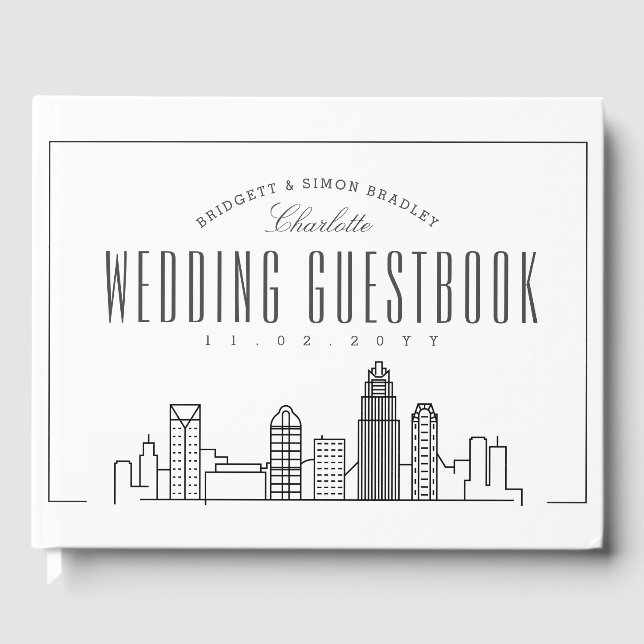 Wedding In Charlotte | Deco Skyline Guest Book (Front)