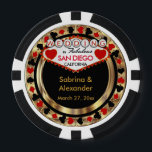 Wedding in (DIY City and State) Poker Chips<br><div class="desc">Casino style Poker Chips. Wedding in (Add Your City and State). Featuring deep red, gold and black design ready for you to personalise. Makes a great party favour keepsake for your guests. More colours are available. ✔Note: Not all template areas need changed. 📌If you need further customisation, please click the...</div>