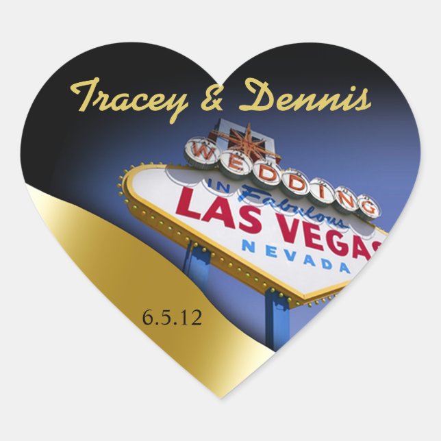 Wedding in Fabulous Las Vegas Metallic Gold Heart Heart Sticker (Front)