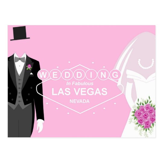 Wedding In Las Vegas, Groom in a tux and Bride in Postcard