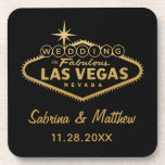 Wedding in Las Vegas Sign Wedding Favour Coaster<br><div class="desc">The famous Las Vegas Sign personalised in faux gold foil for your wedding on coasters, which make a great wedding favour, bridal party gift, bridesmaid and groomsman gift, or accent at your bridal shower, rehearsal dinner, bachelorette party or reception. TO EDIT: Enter custom text in the boxes provided, or •click...</div>