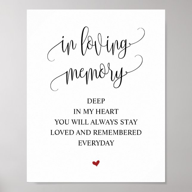 Wedding In loving memory Memorial Table Sign (Front)