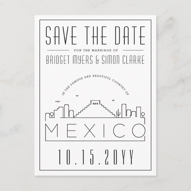 Wedding in Mexico Skyline Save the Date Postcard (Front)