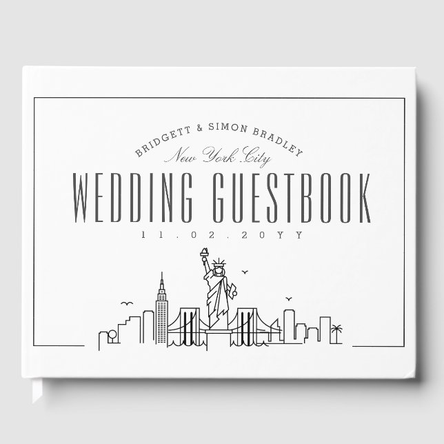 Wedding In New York  | Modern Deco Skyline Guest Book (Front)
