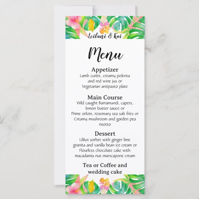 Wedding in Paradise menu card (Front)