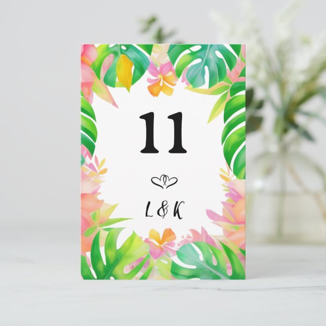 Wedding in Paradise table number card (Standing Front)