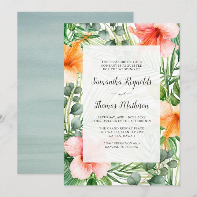 Wedding in Paradise Tropical Hibiscus Floral Invitation (Front/Back)