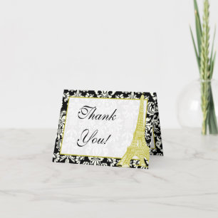 Wedding in Paris Black Damask Thank You Card