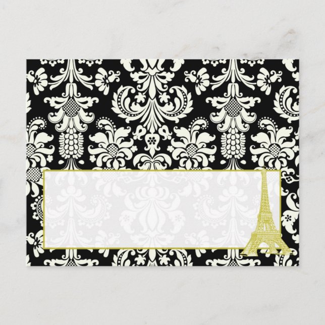 Wedding in Paris Black Damask Writable Place Card (Front)