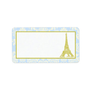 Wedding in Paris Blue Damask Mailing Address Label