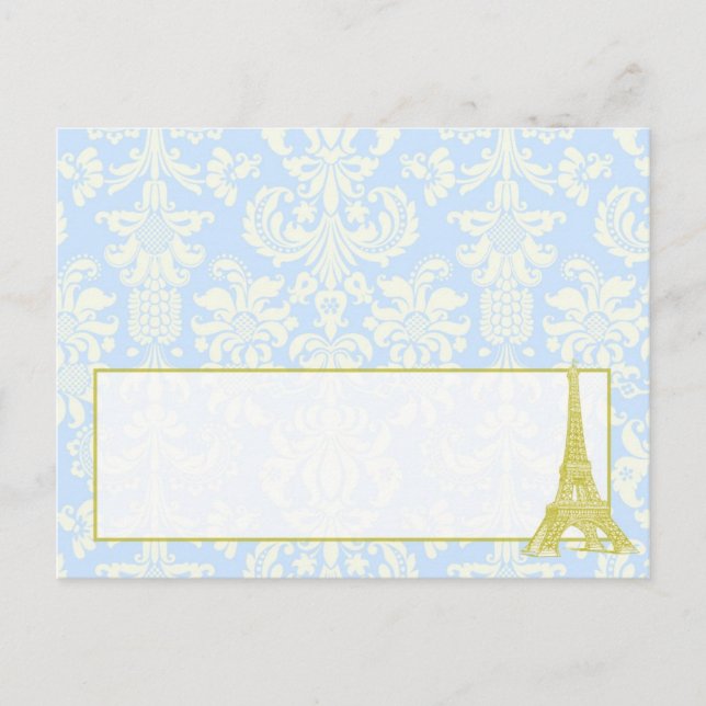Wedding in Paris Blue Damask Writable Place Card (Front)