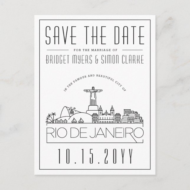 Wedding in Rio, Brazil Skyline Save the Date Postcard (Front)