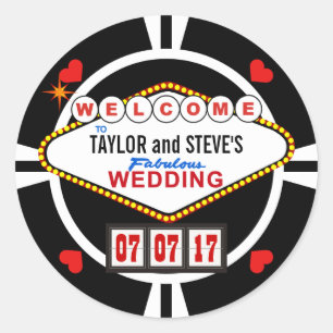 Wedding in Vegas Casino Favour Poker Chip Classic Round Sticker