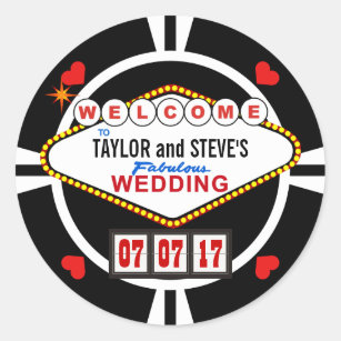 Wedding in Vegas Casino Favour Poker Chip Classic Round Sticker