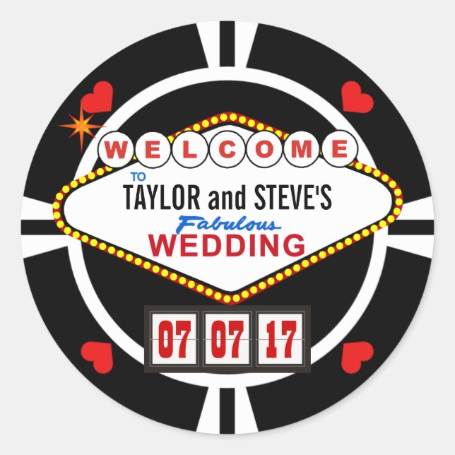 Wedding in Vegas Casino Favour Poker Chip Classic Round Sticker (Front)