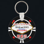 Wedding in Vegas Casino Favour Poker Chip Key Ring<br><div class="desc">WELCOME TO THE BRIDE AND GROOM'S FABULOUS WEDDING! Whether you're tying the knot in Las Vegas or your own home town, these lucky casino style wedding reception favours are sure to hit with your guests. Replica of the famous Nevada sign in retro neon doo-wop style, just add your names as...</div>