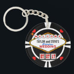 Wedding in Vegas Casino Favour Poker Chip Key Ring<br><div class="desc">WELCOME TO THE BRIDE AND GROOM'S FABULOUS WEDDING! Whether you're tying the knot in Las Vegas or your own home town, these lucky casino style wedding reception favours are sure to hit with your guests. Replica of the famous Nevada sign in retro neon doo-wop style, just add your names as...</div>