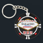 Wedding in Vegas Casino Favour Poker Chip Key Ring<br><div class="desc">WELCOME TO THE BRIDE AND GROOM'S FABULOUS WEDDING! Whether you're tying the knot in Las Vegas or your own home town, these lucky casino style wedding reception favours are sure to hit with your guests. Replica of the famous Nevada sign in retro neon doo-wop style, just add your names as...</div>