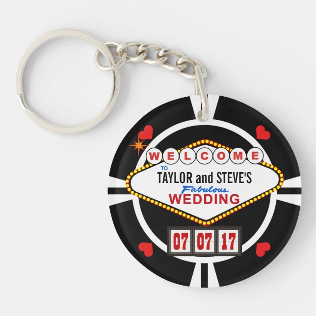 Wedding in Vegas Casino Favour Poker Chip Key Ring (Front)