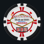 Wedding in Vegas Casino Favour Poker Chips<br><div class="desc">SAVE THE DATE FOR THE BRIDE AND GROOM'S FABULOUS WEDDING! Whether you're tying the knot in Las Vegas or your own home town, these lucky casino style wedding reception favours are sure to hit with your guests. Replica of the famous Nevada WELCOME sign in retro neon doo-wop style, just add...</div>