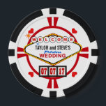 Wedding in Vegas Casino Favour Poker Chips<br><div class="desc">SAVE THE DATE FOR THE BRIDE AND GROOM'S FABULOUS WEDDING! Whether you're tying the knot in Las Vegas or your own home town, these lucky casino style wedding reception favours are sure to hit with your guests. Replica of the famous Nevada WELCOME sign in retro neon doo-wop style, just add...</div>