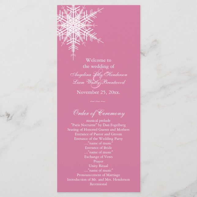 Wedding in Winter Program (pink) Programme (Front)