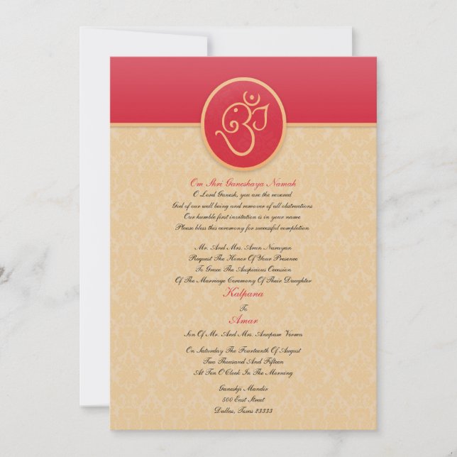 Wedding Indian Style Flat Invitation (Front)