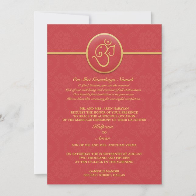 Wedding Indian Style Flat Invitation (Front)