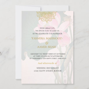 Wedding Indian Style Pink Gold WaterLilley Invitation