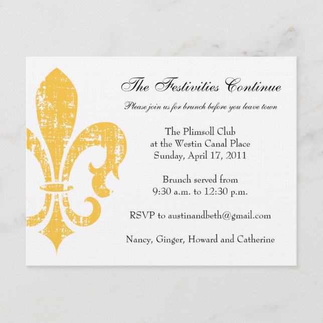 Wedding Information Card | New Orleans | Gold (Front)