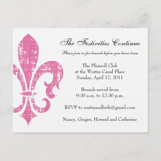 Wedding Information Card | New Orleans | Pink (Front)